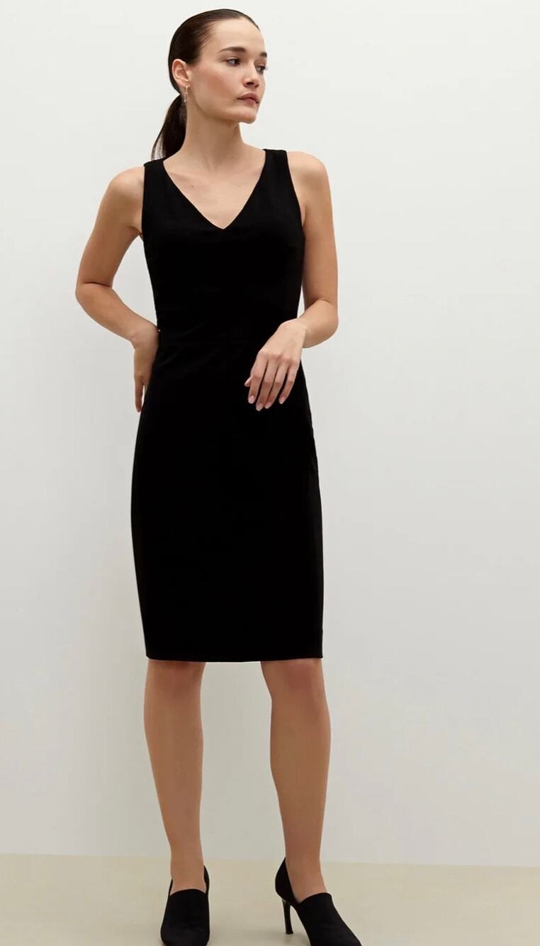 M.M.LaFleur Rachel Dress Women Size 2 Black Excellent V-Neck Ponte Sheath
